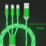 3 in 1 Fast Charging Glowing LED Light Cable | Micro USB Type C Cable