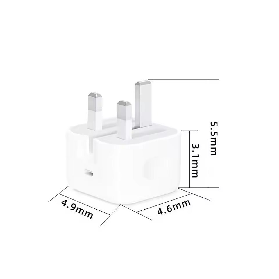 Original Apple 20W USB-C Power Adapter (3-Pin) | Type-C Wall Adapter UK Plug