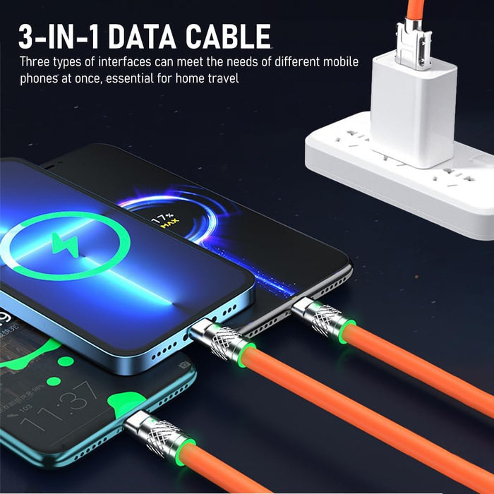 3 In 1 Usb Charging Cable | 120W Charge Cord With Type C Cable