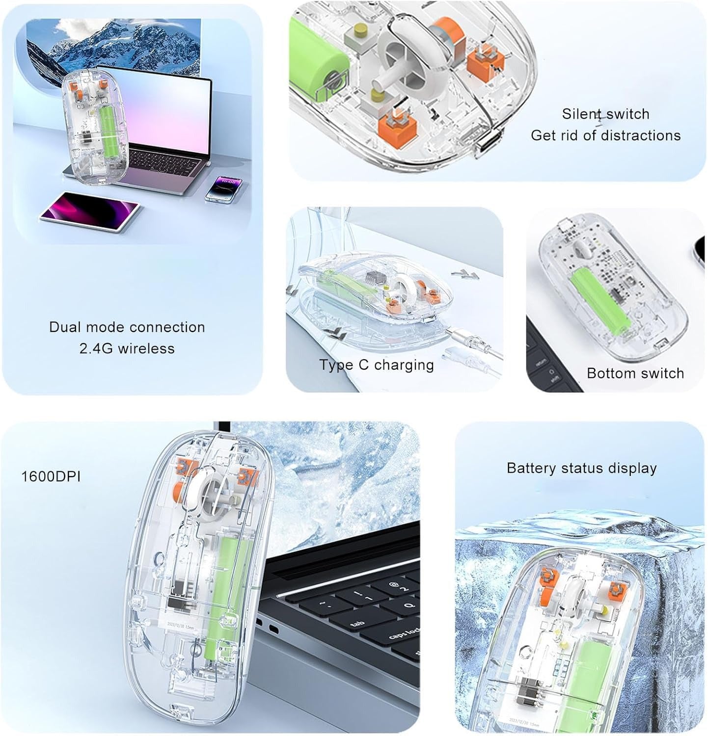 Transparent Dual-Mode Rechargeable Wireless Mouse