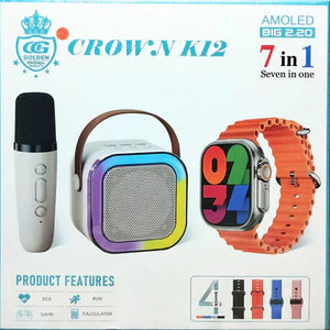 Crown K12 7 in 1 (Watch + Bluetooth Speaker & Mic )
