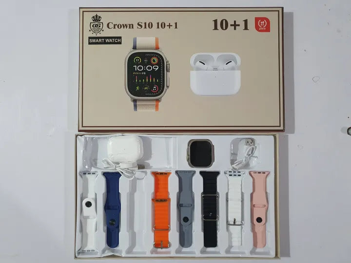 Crown S10 10+1 Smart Watch With 7 strips & Airpods 2